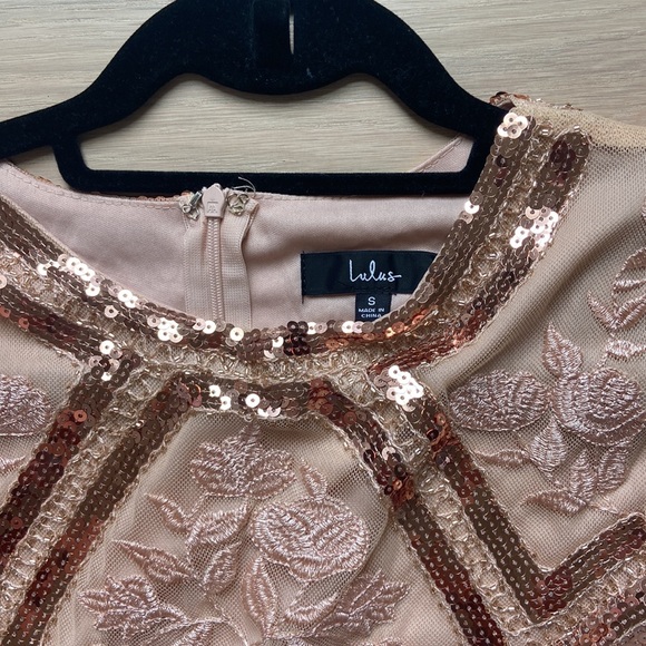 Lulus Spread Your Shine Rose Gold Sequin Embroidered Dress, Size Small - Picture 2 of 5